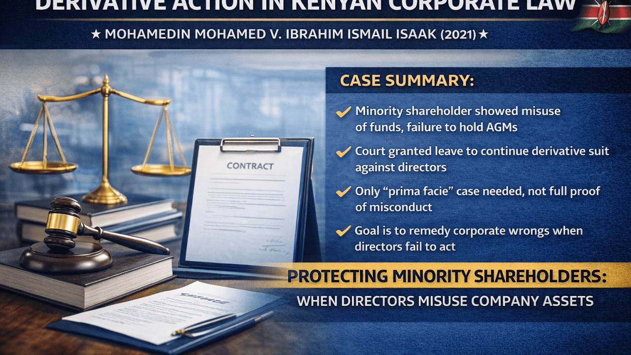 Derivative actions by minority shareholders in Kenyan corporate law